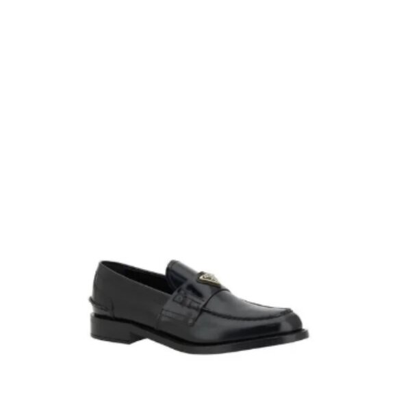 Prada Black Leather Logo Loafers - Picture 3 of 4